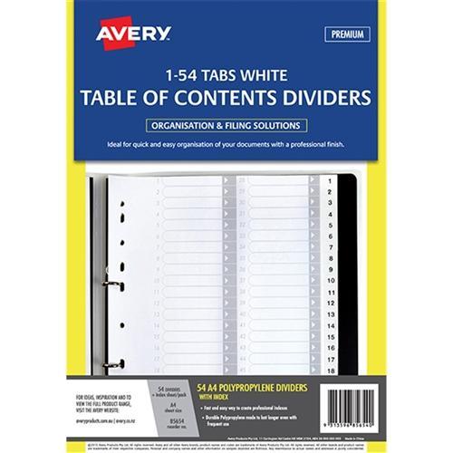 Avery A4 Polyprop Indices Numbered 1 - 54 CX171419