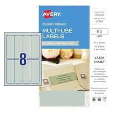 Avery A5 L7264 Labels 8's x 10 Sheets - Mint Green CX238974