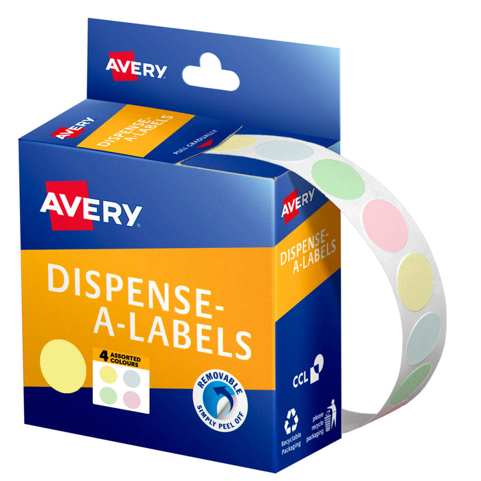 Avery Assorted Pastel Colour Dot Stickers 14mm 600's pack CX238320
