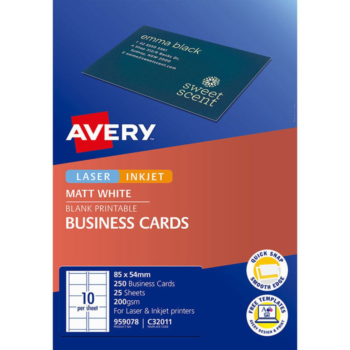 Avery C32011 Micro-Perforated 200gsm Laser / Inkjet Business Card 10 per sheet x 10 sheets CX238670