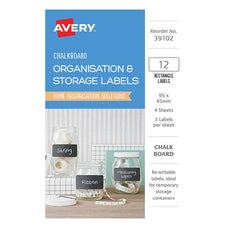 Avery Chalkboard O&S Labels - A6 Rect 95x48mm 12up 4 Sheets CX272547