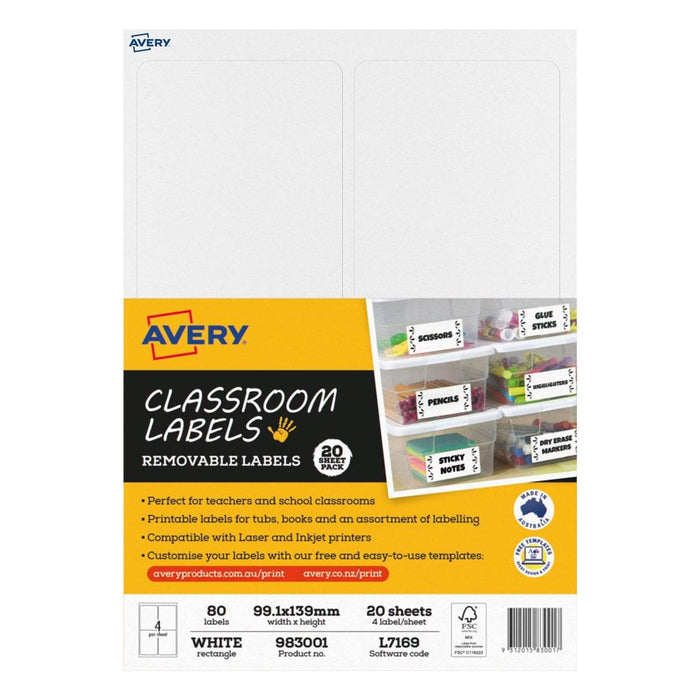 Avery Classroom Labels 4up 20 Sheets CX239438