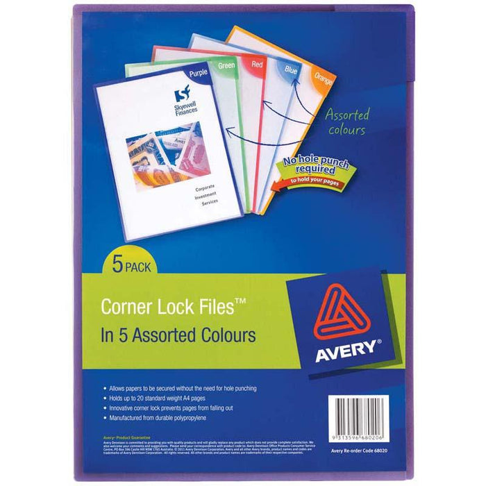 Avery Colour Lock Files A4 Assorted Pack 5 CX278542