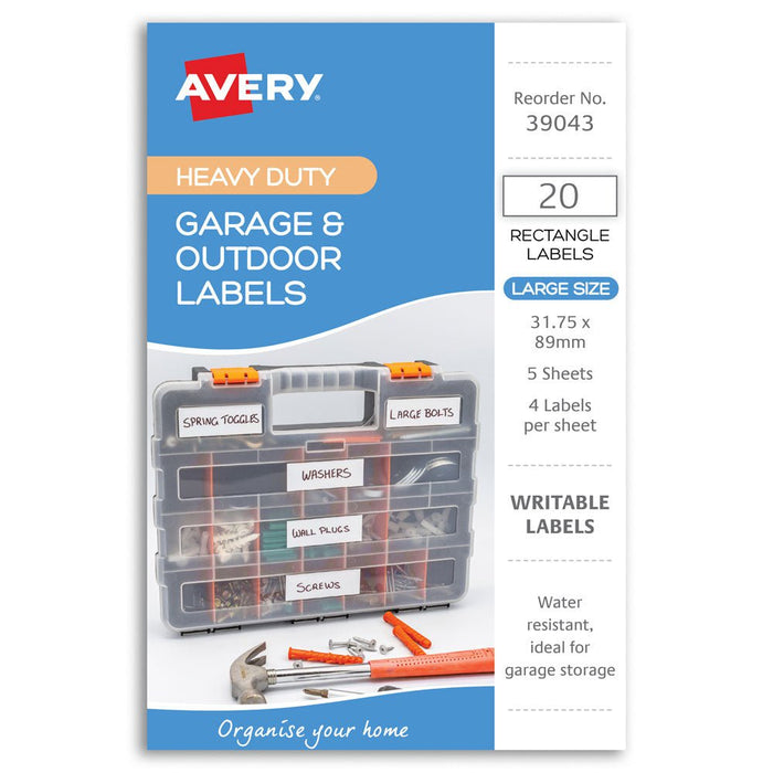 Avery Garage & Outdoor Labels 31x89mm 4up 5 Sheets CX238961