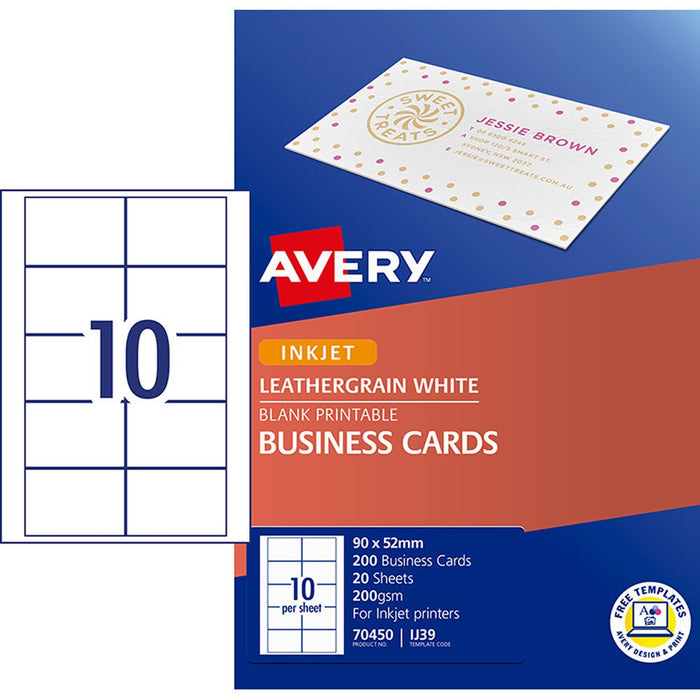 Avery IJ39 Micro-Perforated 190gsm Inkjet Business Card 10 per sheet x 10 sheets CX237900