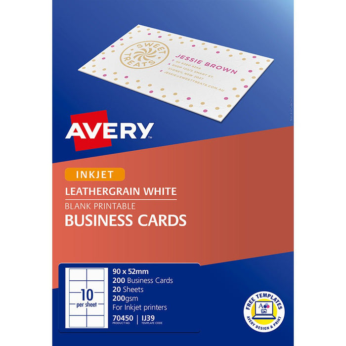 Avery IJ39 Micro-Perforated 190gsm Inkjet Business Card 10 per sheet x 10 sheets CX237900