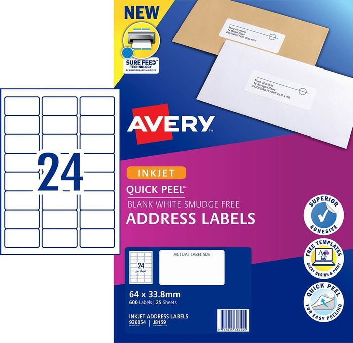 Avery J8159 Labels 24's x 25 Sheets CX238429