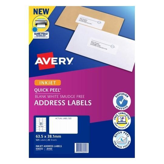 Avery J8160 Labels 21's x 25 Sheets CX238430