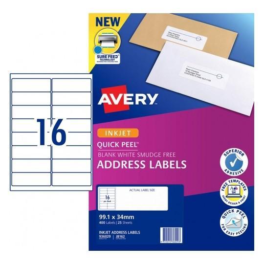 Avery J8162 Labels 16's x 25 Sheets CX238432