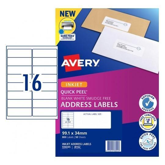 Avery J8162 Labels 16's x 50 Sheets CX238056