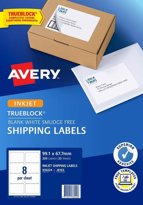 Avery J8165 Labels 8's x 25 Sheets CX238435