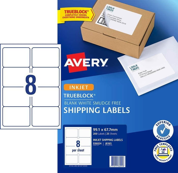 Avery J8165 Labels 8's x 25 Sheets CX238435