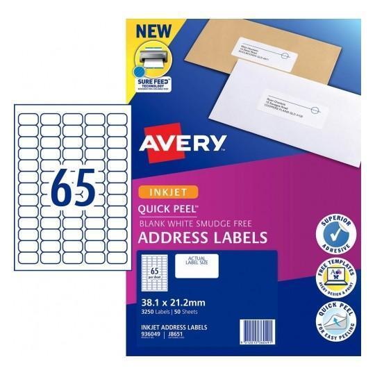 Avery J8651 Labels 65's x 50 Sheets CX238064