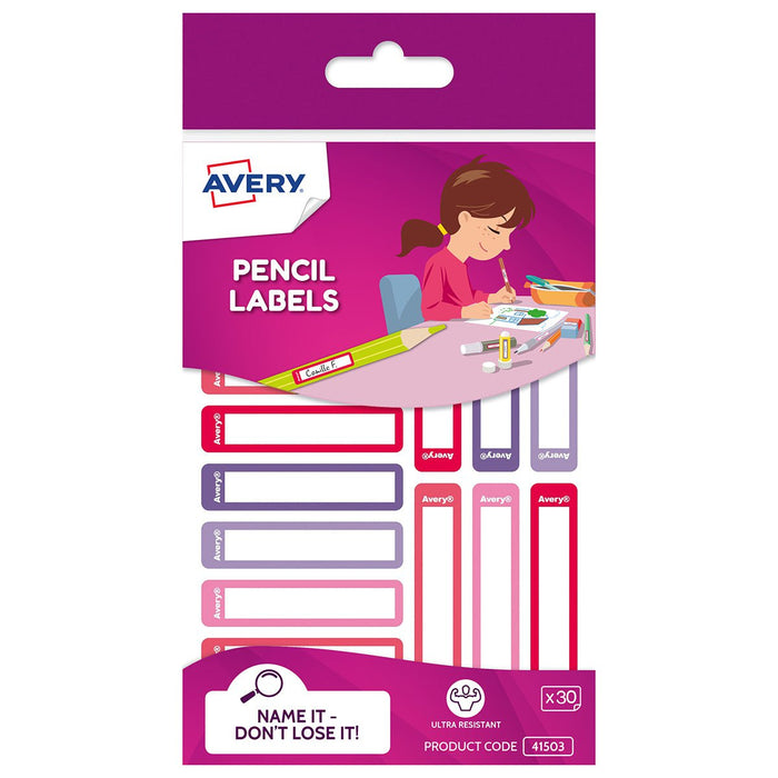 Avery Kids Pencil Labels Pink/Purple 30 Pack CX231492