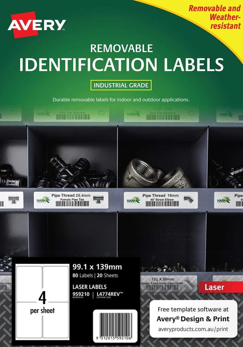 Avery L4774 Weather Resistant Labels 4's x 20 Sheets CX238117