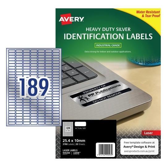Avery L6008 Heavy Duty Labels 189's x 20 Sheets - Silver CX238560
