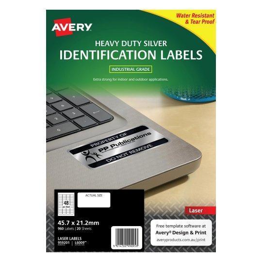 Avery L6009 Heavy Duty Labels 48's x 20 Sheets - Silver CX238561