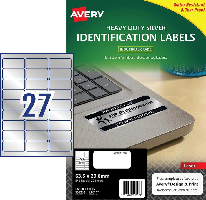 Avery L6011 Heavy Duty Labels 27's x 20 Sheets - Silver CX238562