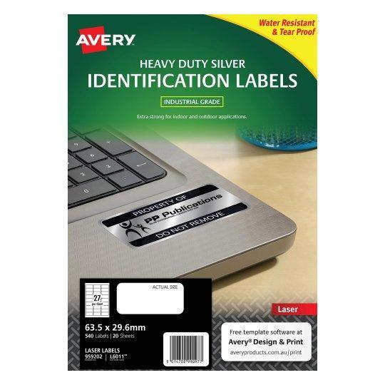 Avery L6011 Heavy Duty Labels 27's x 20 Sheets - Silver CX238562