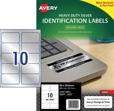 Avery L6012 Heavy Duty Labels 10's x 20 Sheets - Silver CX238563