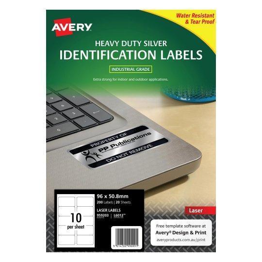 Avery L6012 Heavy Duty Labels 10's x 20 Sheets - Silver CX238563