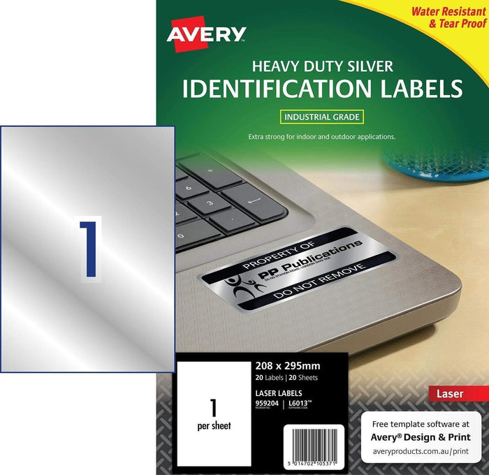 Avery L6013 Heavy Duty Labels 1's x 20 Sheets - Silver CX238771