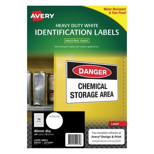 Avery L6112 Heavy Duty 40mm Round Labels 24's x 10 Sheets CX238555