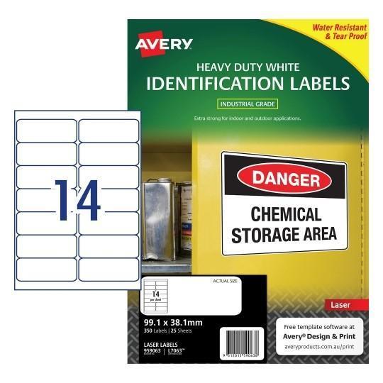 Avery L7063 Heavy Duty Labels 14's x 25 Sheets CX238553