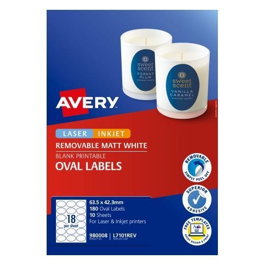 Avery L7101REV Oval Labels 18's x 10 Sheets CX239557