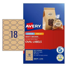 Avery L7103 Kraft Oval Labels 18's x 15 Sheets CX239551