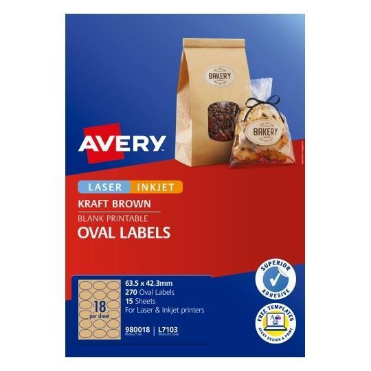 Avery L7103 Kraft Oval Labels 18's x 15 Sheets CX239551