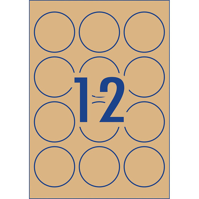 Avery L7106 Kraft 60mm Round Labels 12's x 15 Sheets CX239518