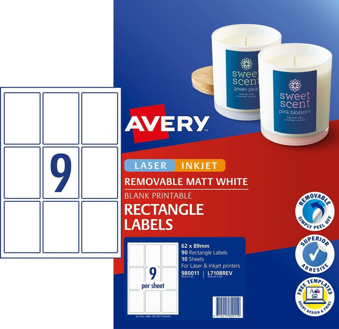 Avery L7108REV Matt Rectangle Labels 9's x 10 Sheets CX239560