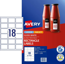 Avery L7109 Gloss Rectangle Labels 18's x 10 Sheets CX239546