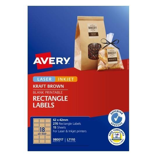 Avery L7110 Kraft Labels 18's x 15 Sheets CX239550
