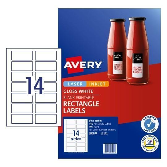 Avery L7123 Gloss Rectangle Labels 14's x 10 Sheets CX239547