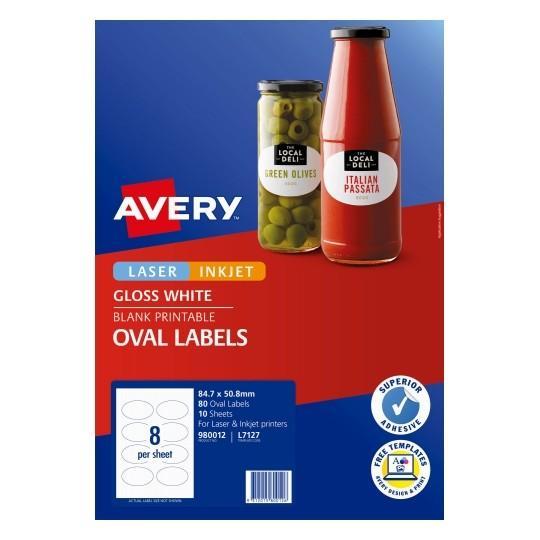 Avery L7127 Glossy Oval Labels 8's x 10 Sheets CX239545