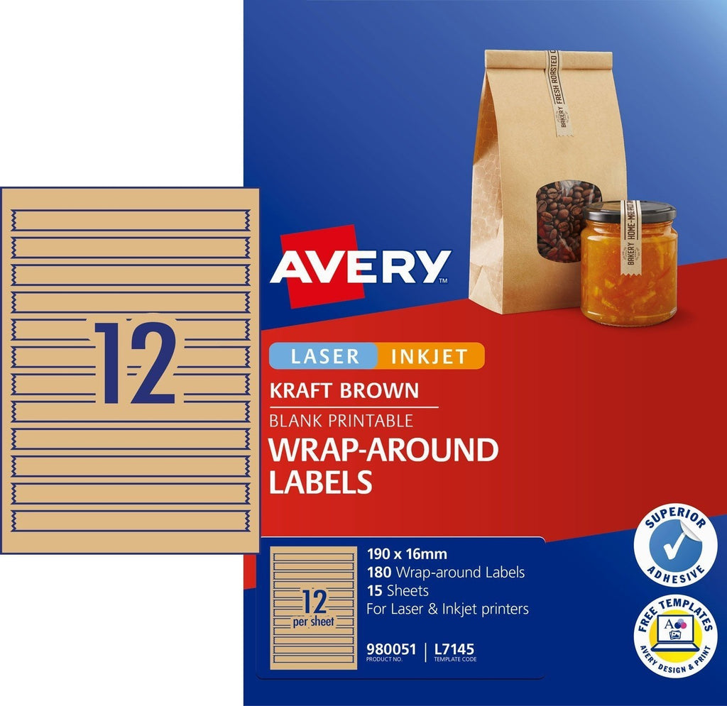 Avery L7145 Kraft Brown Wraparound Labels 12's x 15 Sheets | Avery ...