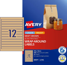 Avery L7145 Kraft Brown Wraparound Labels 12's x 15 Sheets CX239563