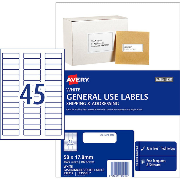 Avery L7156 General Use Labels 45's x 100 Sheets CX238342