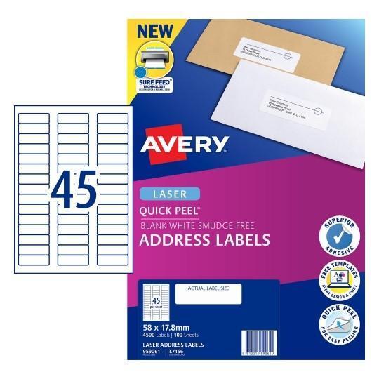 Avery L7156 Quick Peel Labels 45's x 100 Sheets CX238676