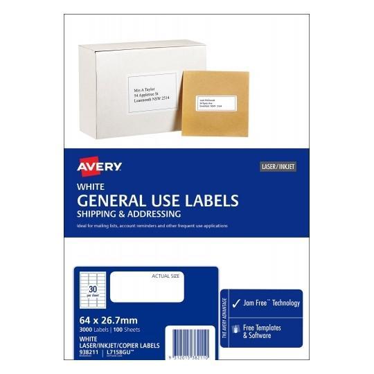Avery L7158 General Use Labels 30's x 100 Sheets CX238339