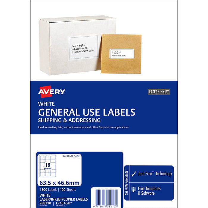 Avery L7161 General Use Labels 18's x 100 Sheets CX238338