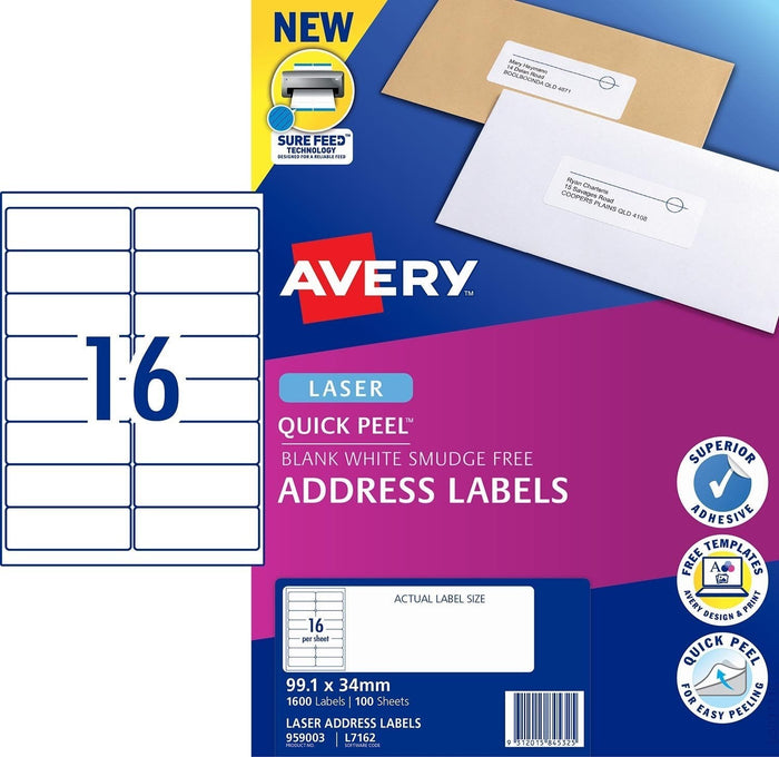 Avery L7162 Labels 16's x 100 Sheets CX238025