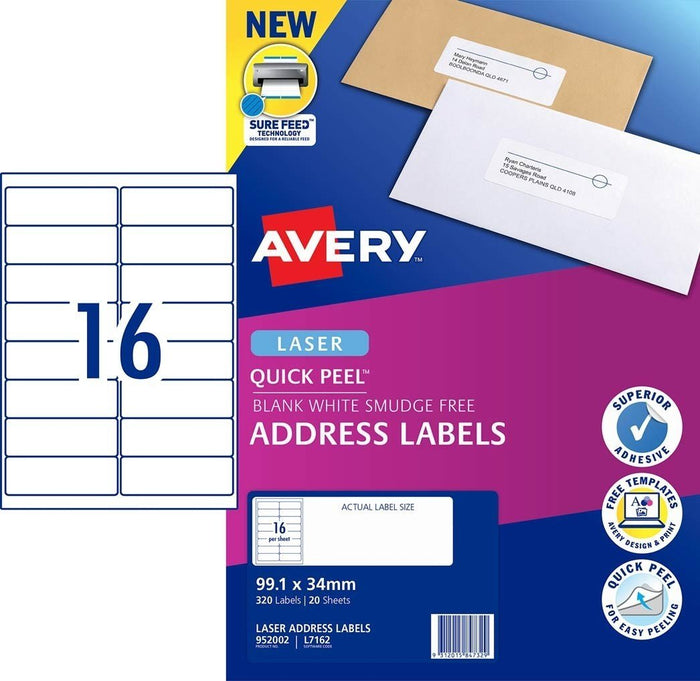 Avery L7162 Labels 16's x 20 Sheets CX238019