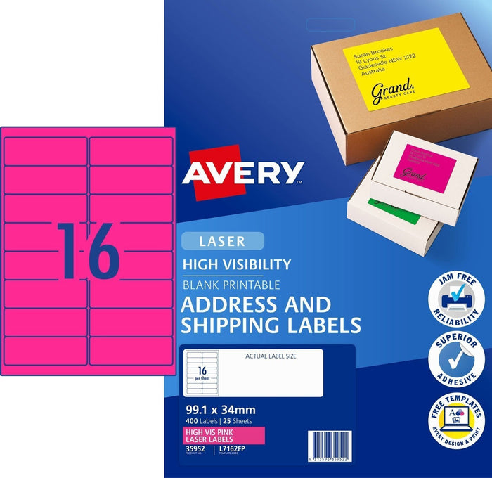 Avery L7162FP Fluoro Pink Labels 16's x 25 Sheets CX231453