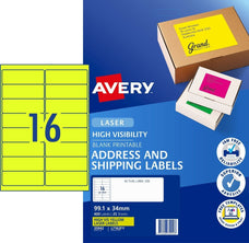 Avery L7162FY Fluoro Yellow Labels 16's x 25 Sheets CX231452