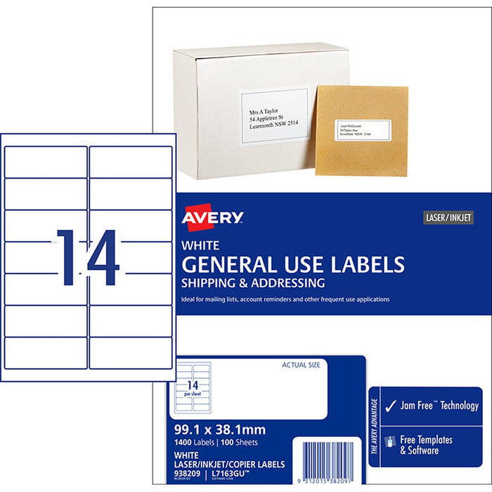 Avery L7163 General Use Labels 14's x 100 Sheets CX238337