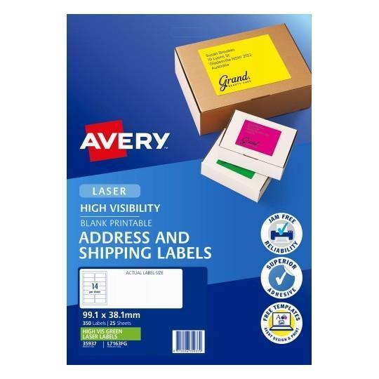 Avery L7163FG Fluoro Green Labels 14's x 25 Sheets CX231476