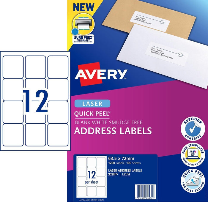 Avery L7164 Labels 12's x 100 Sheets CX238027